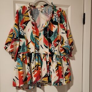 Umgee Multicolor Abstract Print Blouse